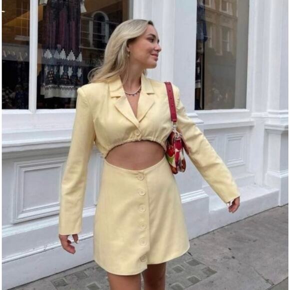 WeWoreWhat Danielle Bernstein Cutout Blazer A-Line Mini Dress Yellow NWT - Picture 1 of 13